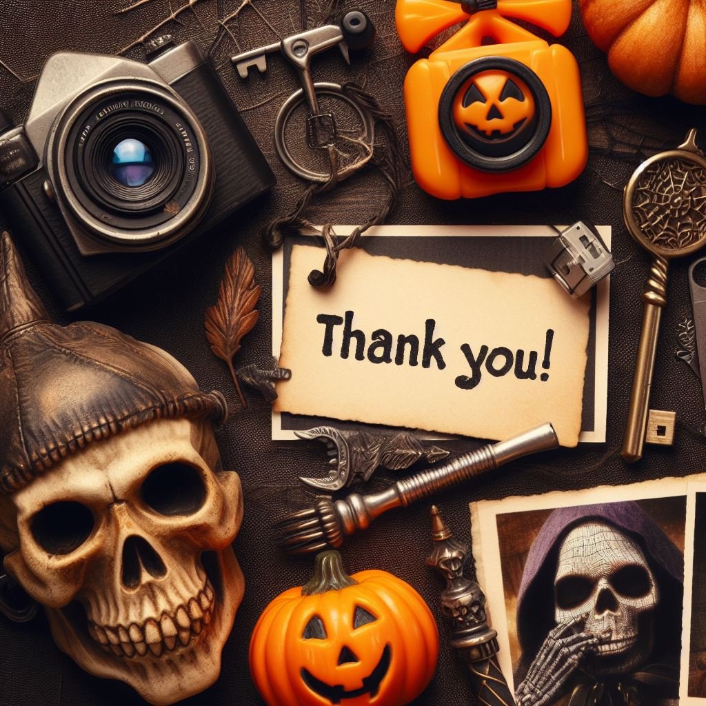 A Halloween-themed thank you message or a collage of key takeaways