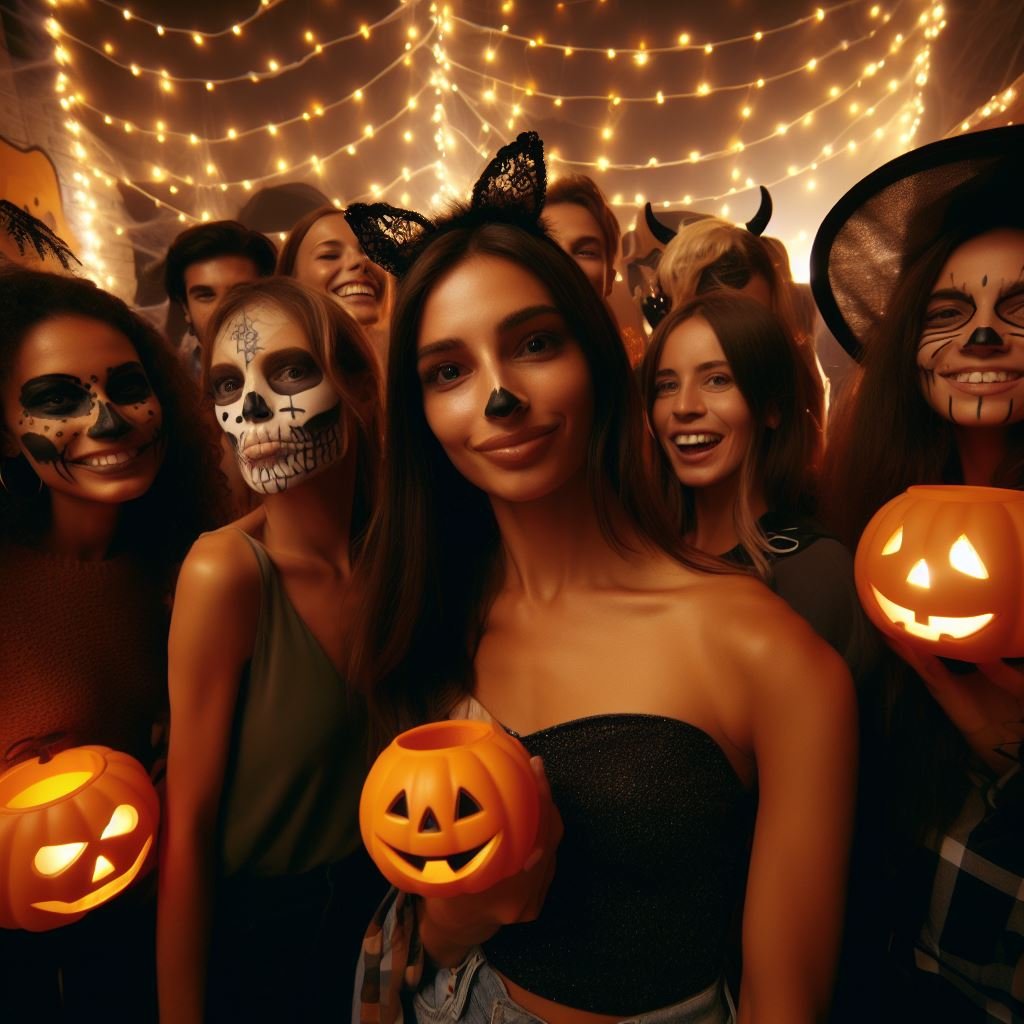Images of diverse, happy people enjoying an ambient Halloween inst